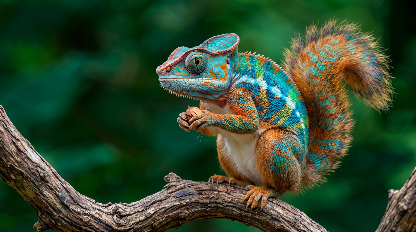 GPT Image 2 sample: Chameleon macro